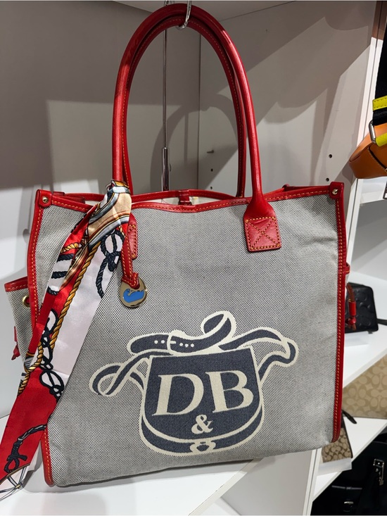 Dooney & Bourke Handbags - Dooney & Bourke Red-Trim Canvas DB Logo Tote